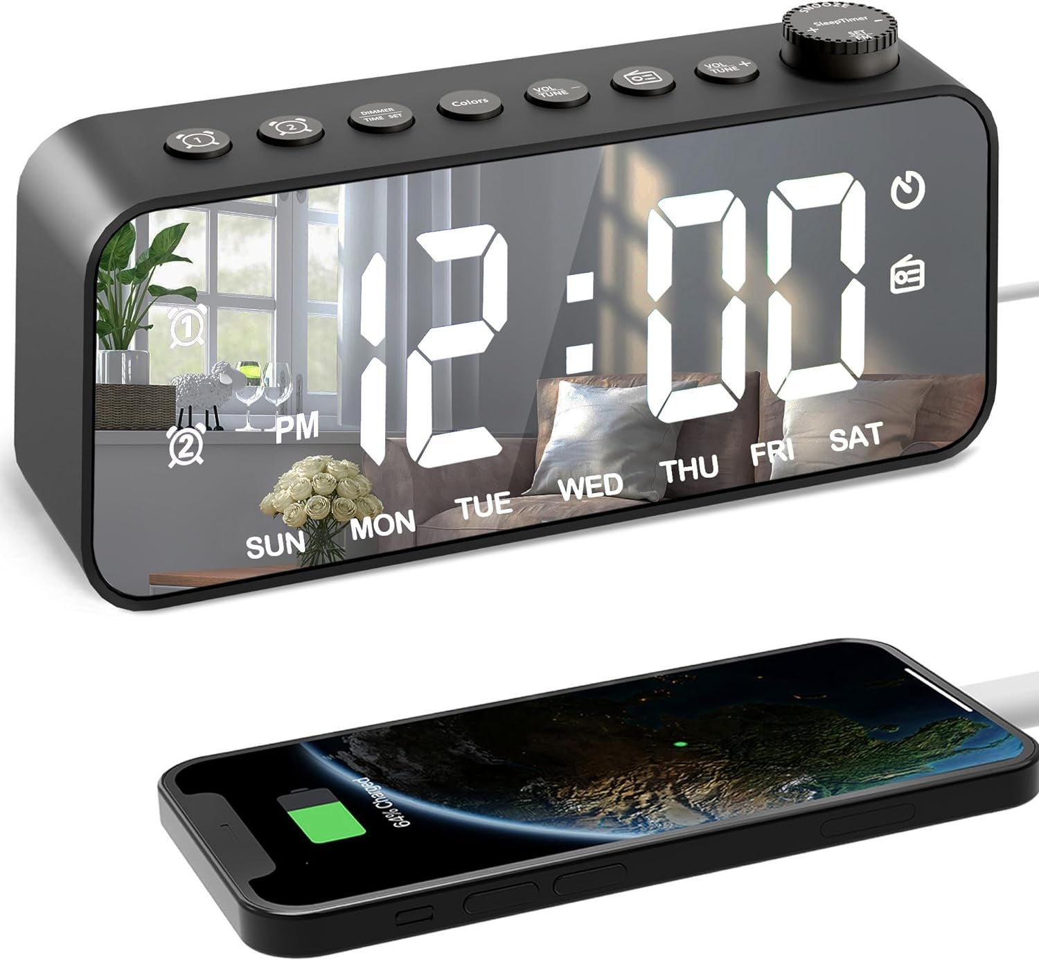 Black Mirror Radio Alarm Clock with RGB Lighting
