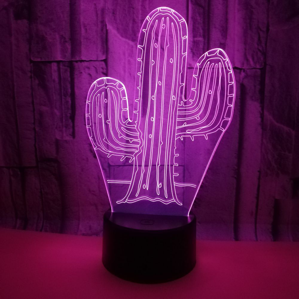 3D Acrylic Cactus Night Light with Glow Effect