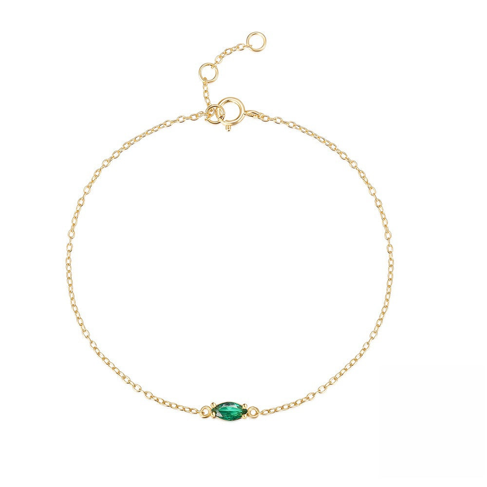 Sterling Silver 925 Green Zirconia O-shaped Bracelet