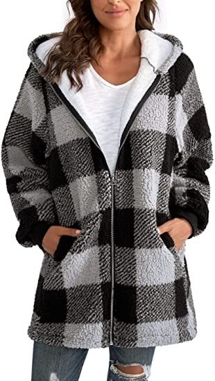 Plush Long-Sleeved Plaid Coat