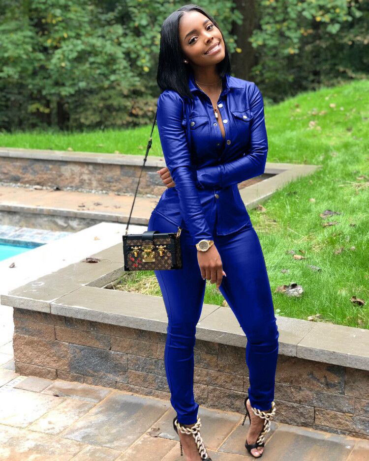 Women's Leather Cardigan Sports Set