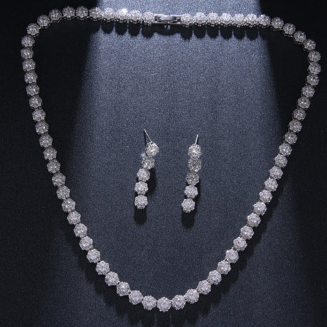 Bride Jewelry Set with Zircon Necklace and Crown Earrings