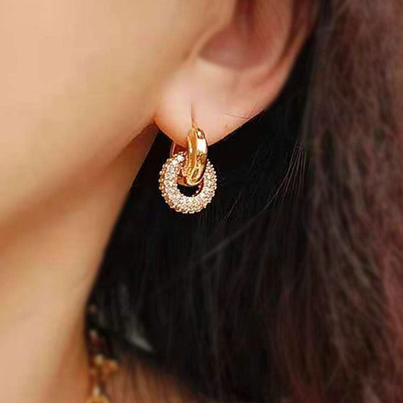 Vintage Dual-Circle Zirconia Earrings for Any Occasion