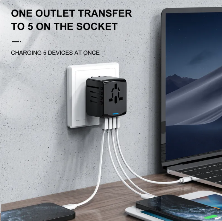 Universal Multifunctional Travel Charger with 3 USB & Type-C Ports – Worldwide Plug Adapter