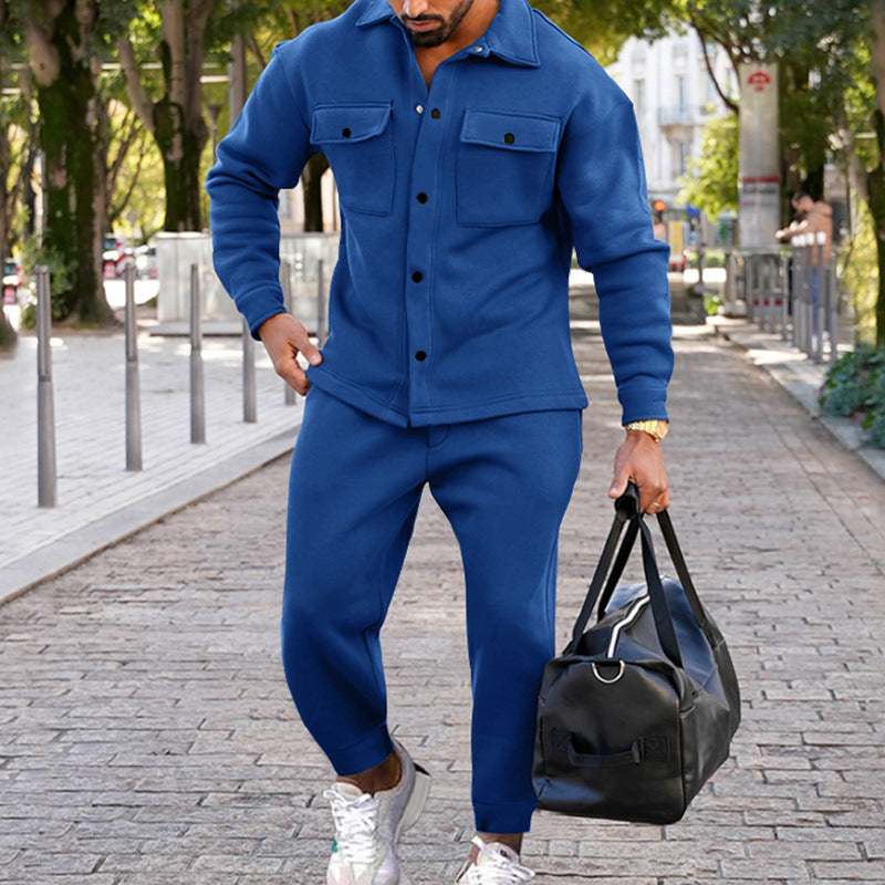 Suede Slim Fit Solid Color Two-Piece Suit for Men