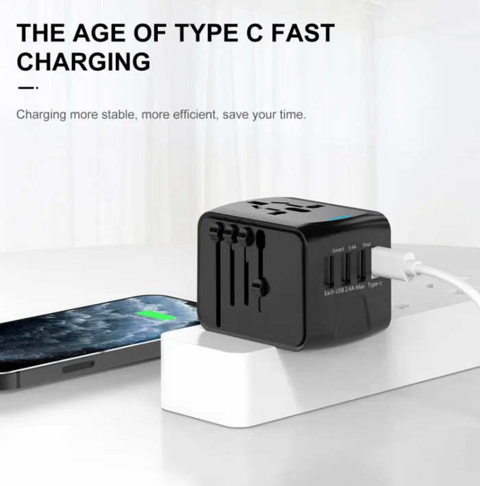 Universal multifunctional travel charger with worldwide plug adapter
