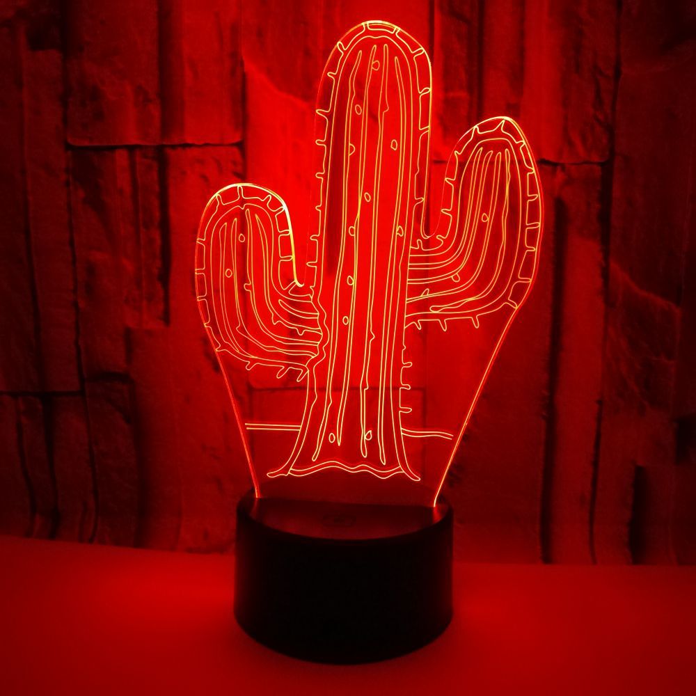 3D Acrylic Cactus Night Light with Glow Effect