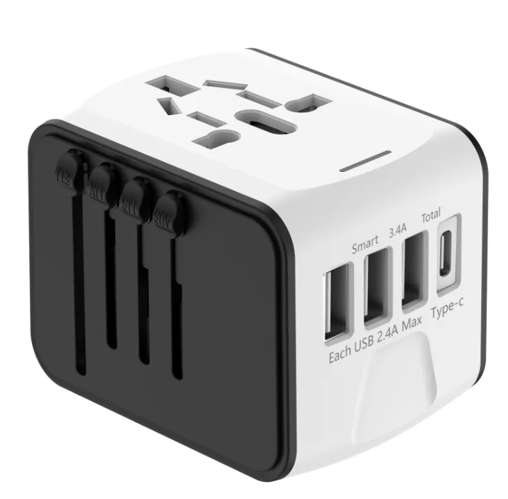 Universal Multifunctional Travel Charger with 3 USB & Type-C Ports – Worldwide Plug Adapter