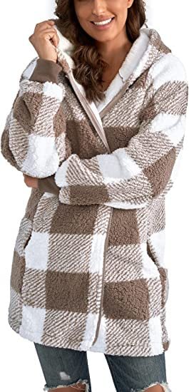 Plush Long-Sleeved Plaid Coat