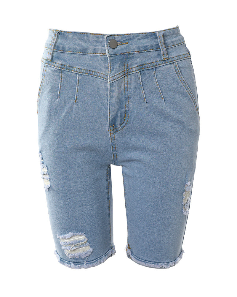 Casual Blue Ripped Jeans for Women
