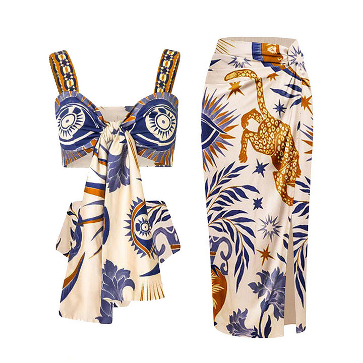 European Style Ruffled Print Bikini Set