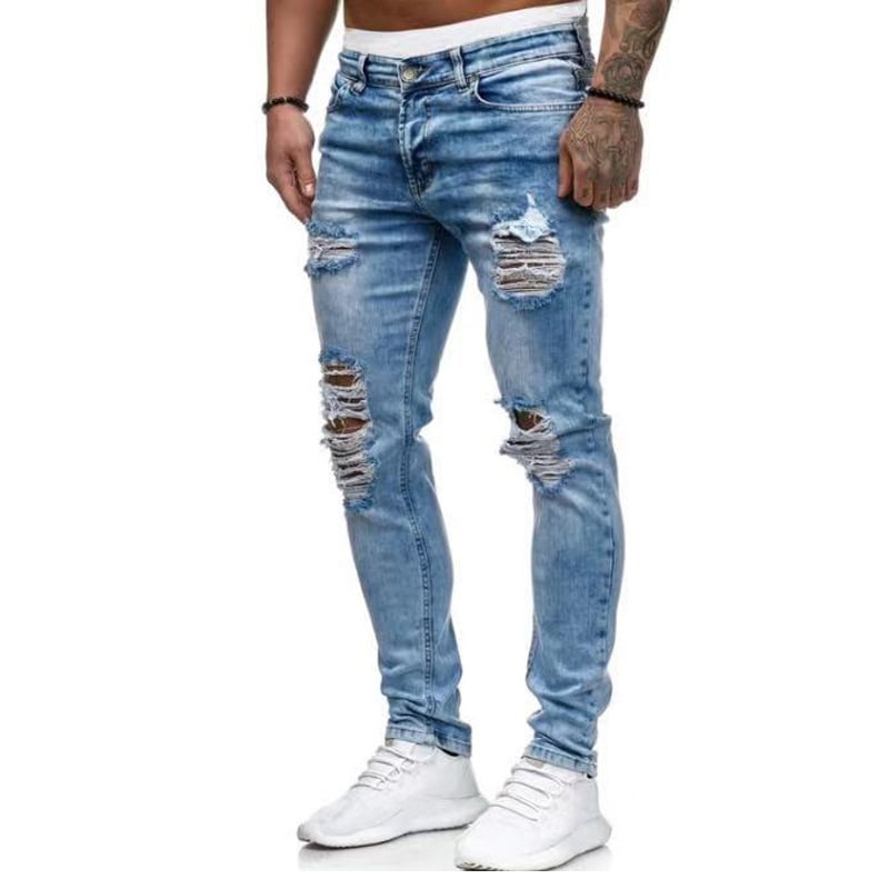 Ripped Casual Straight-Leg Jeans for Men