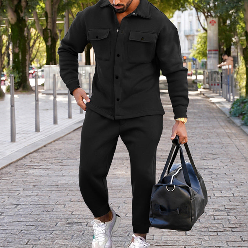 Suede Slim Fit Solid Color Two-Piece Suit for Men