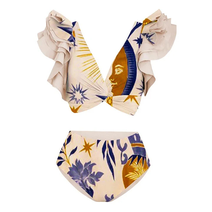 European Style Ruffled Print Bikini Set