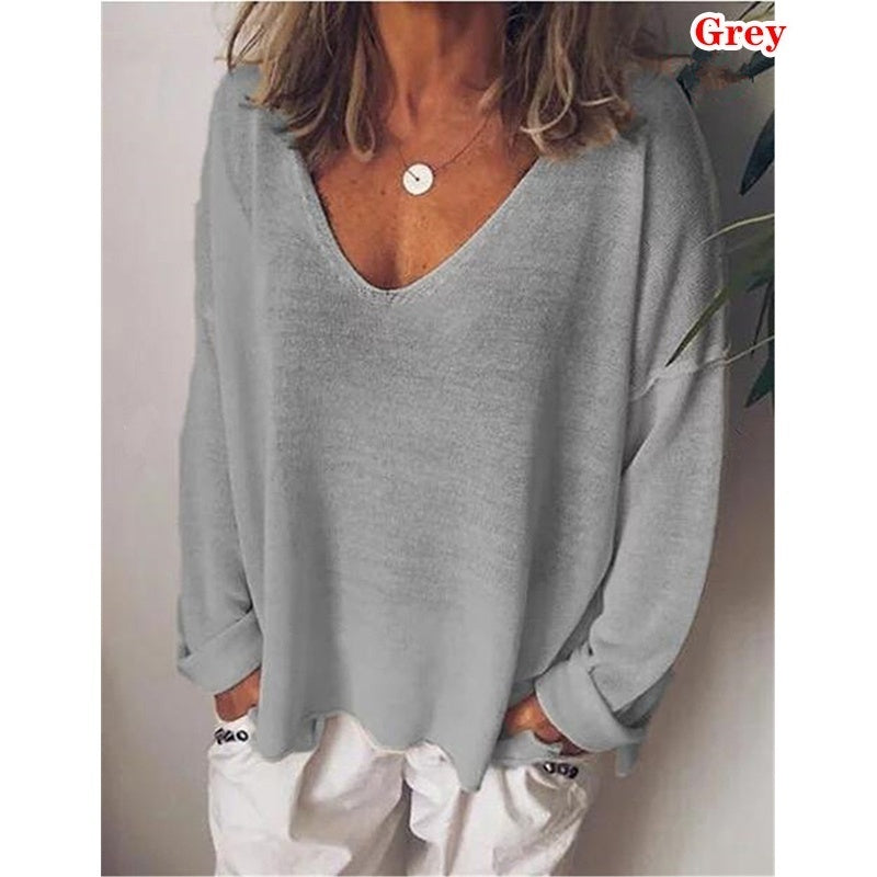 Best-selling Casual V-neck Cotton Blend Women's T-shirt