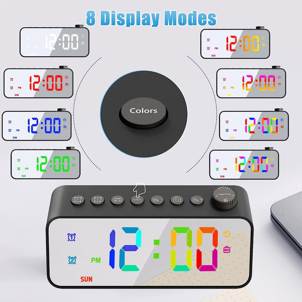 Black Mirror Radio Alarm Clock with RGB Lighting
