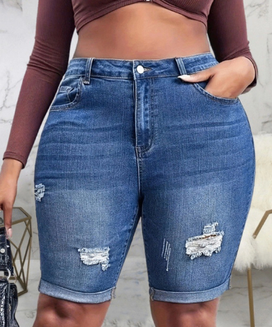 Casual Blue Ripped Jeans for Women