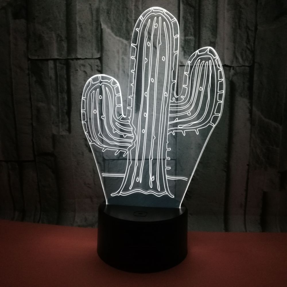 3D Acrylic Cactus Night Light with Glow Effect