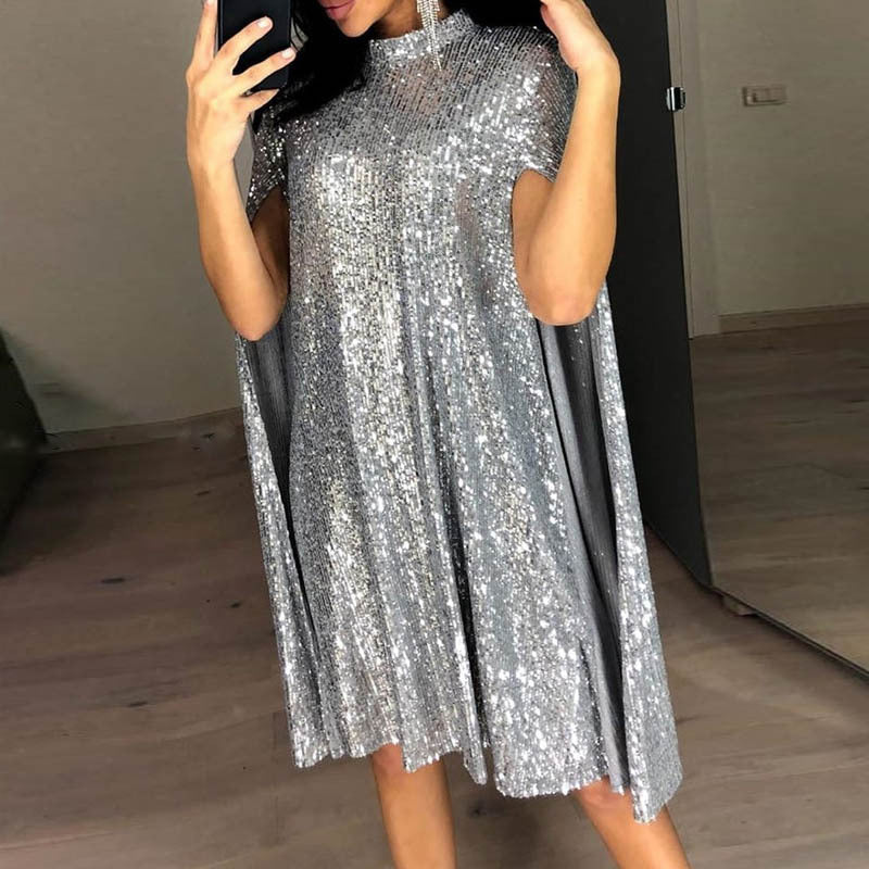 Elegant Patchwork Dress with Sequins