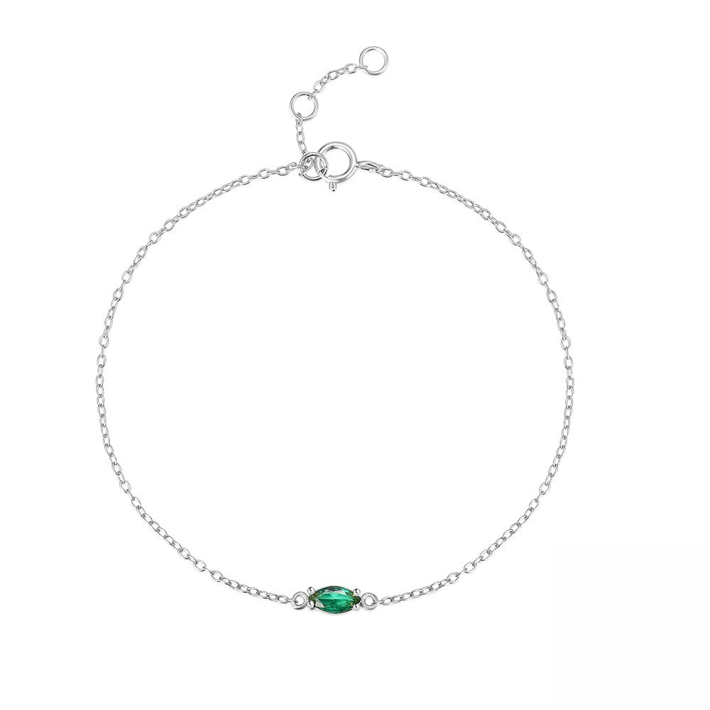 Sterling Silver 925 Green Zirconia O-shaped Bracelet