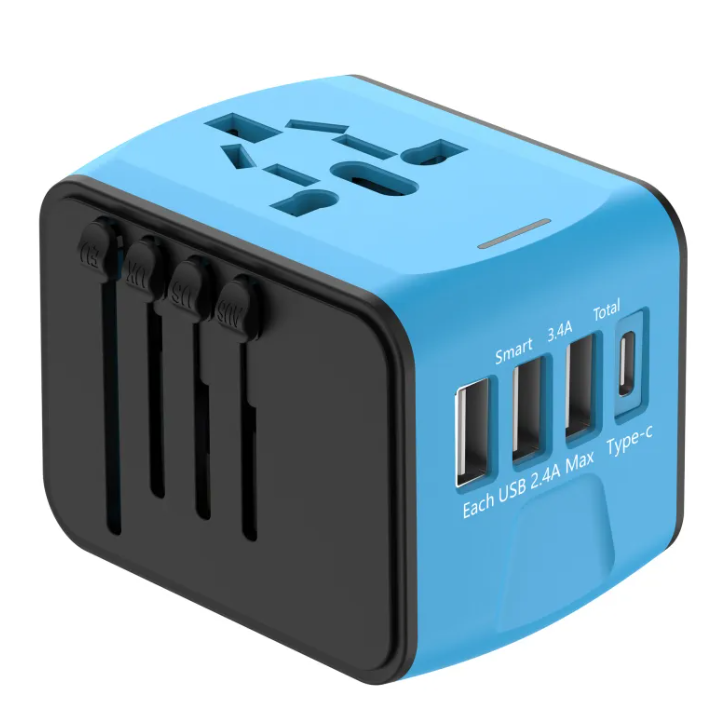 Universal Multifunctional Travel Charger with 3 USB & Type-C Ports – Worldwide Plug Adapter