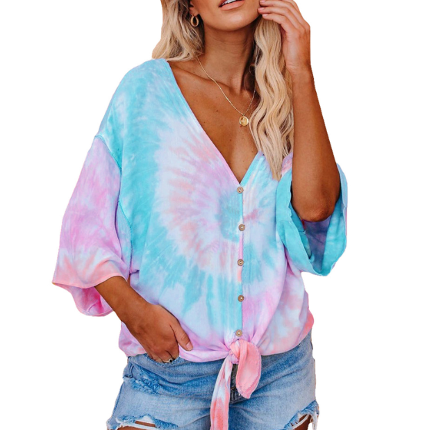 Tie-Dye Print Batwing Sleeve T-Shirt for Women