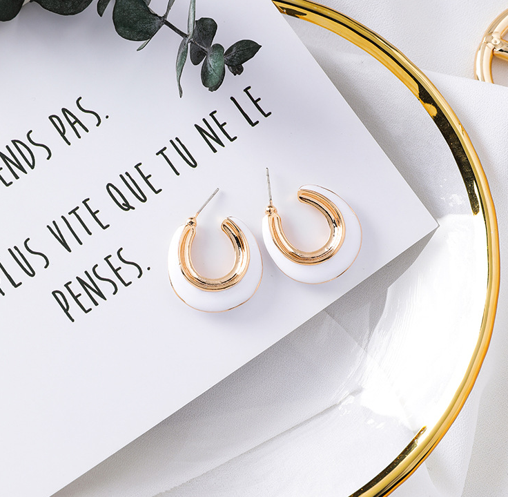 Creative Colored Enamel Small Hoop Earrings in Brass