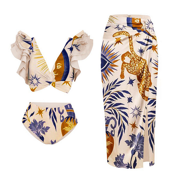 European Style Ruffled Print Bikini Set