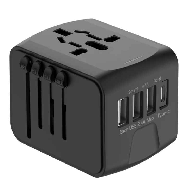 Universal Multifunctional Travel Charger with 3 USB & Type-C Ports – Worldwide Plug Adapter
