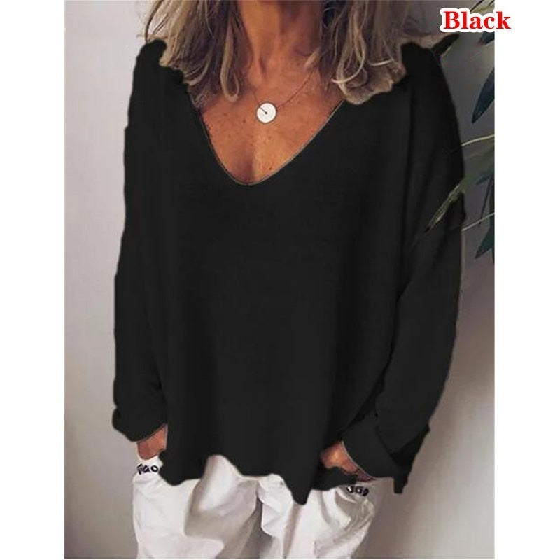 Best-selling Casual V-neck Cotton Blend Women's T-shirt