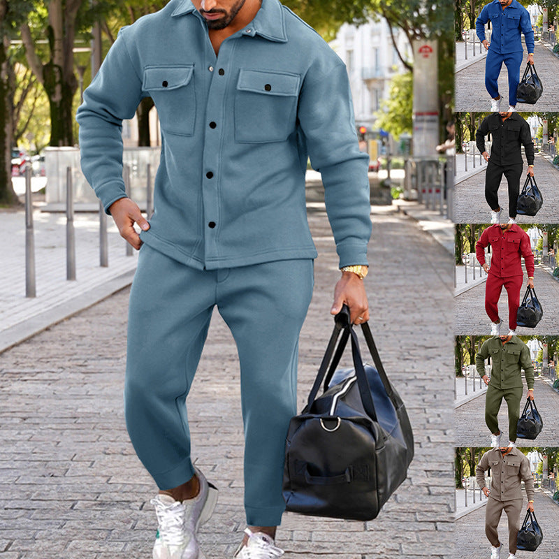 Suede Slim Fit Solid Color Two-Piece Suit for Men