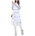 Floral Mesh Long Top and Skirt Set for a Slim Look