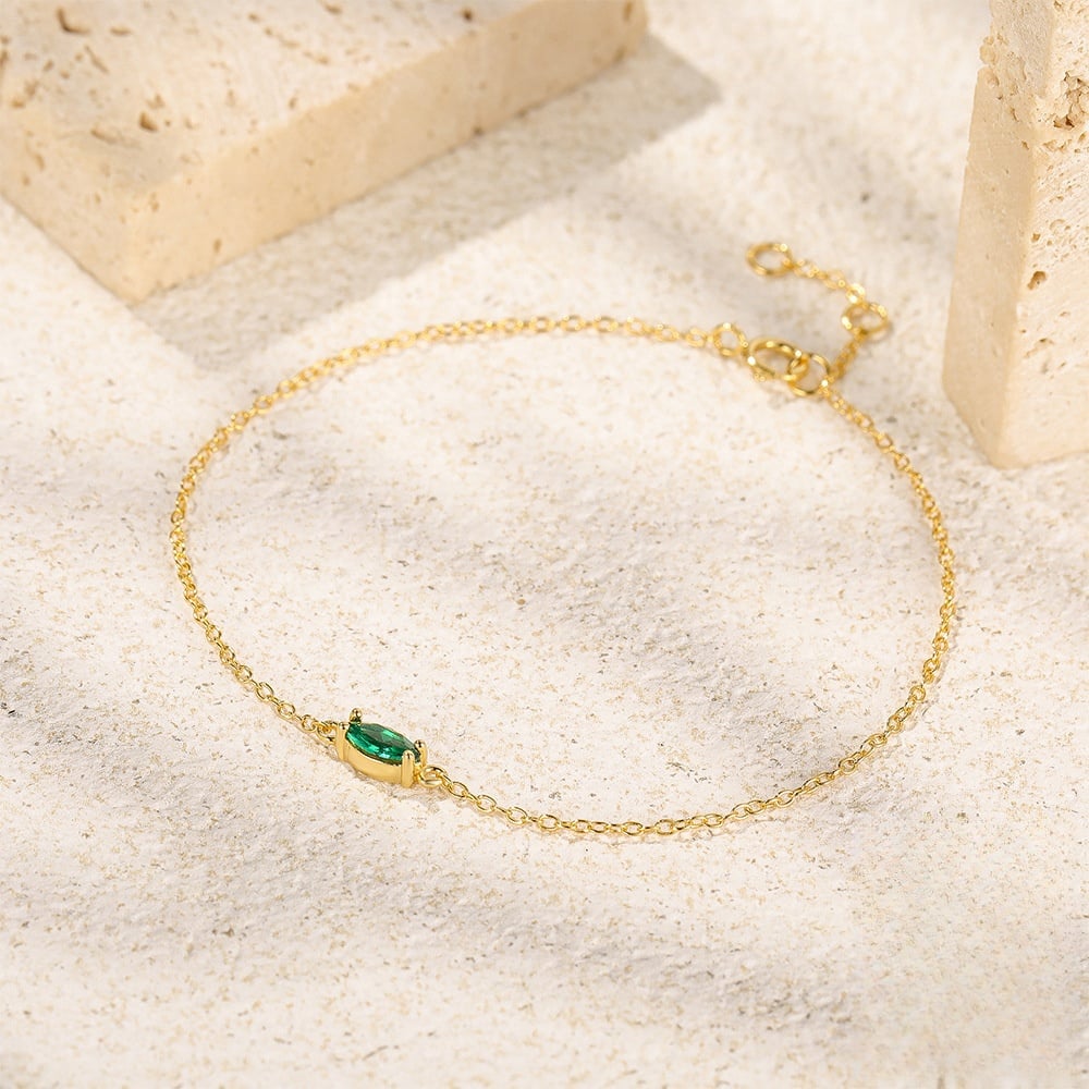 Sterling Silver 925 Green Zirconia O-shaped Bracelet