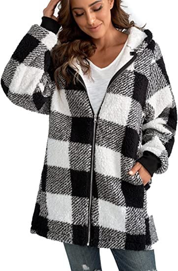 Plush Long-Sleeved Plaid Coat