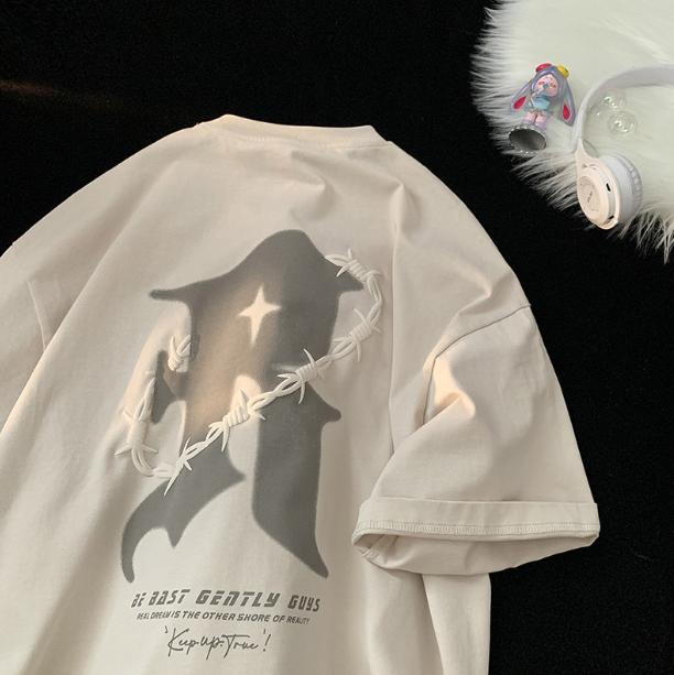 American Retro Virtual Shadow Letter Suede Tee