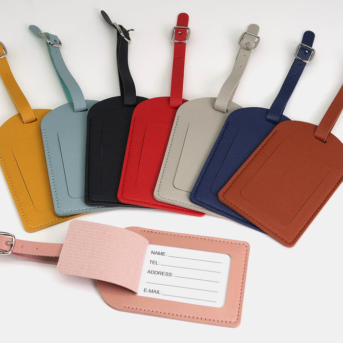 PU leather luggage tag with flip cover and info card