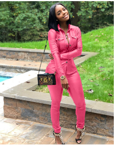 Women's Leather Cardigan Sports Set