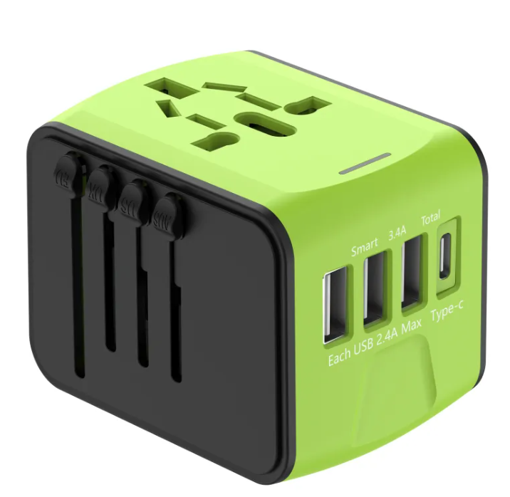 Universal Multifunctional Travel Charger with 3 USB & Type-C Ports – Worldwide Plug Adapter