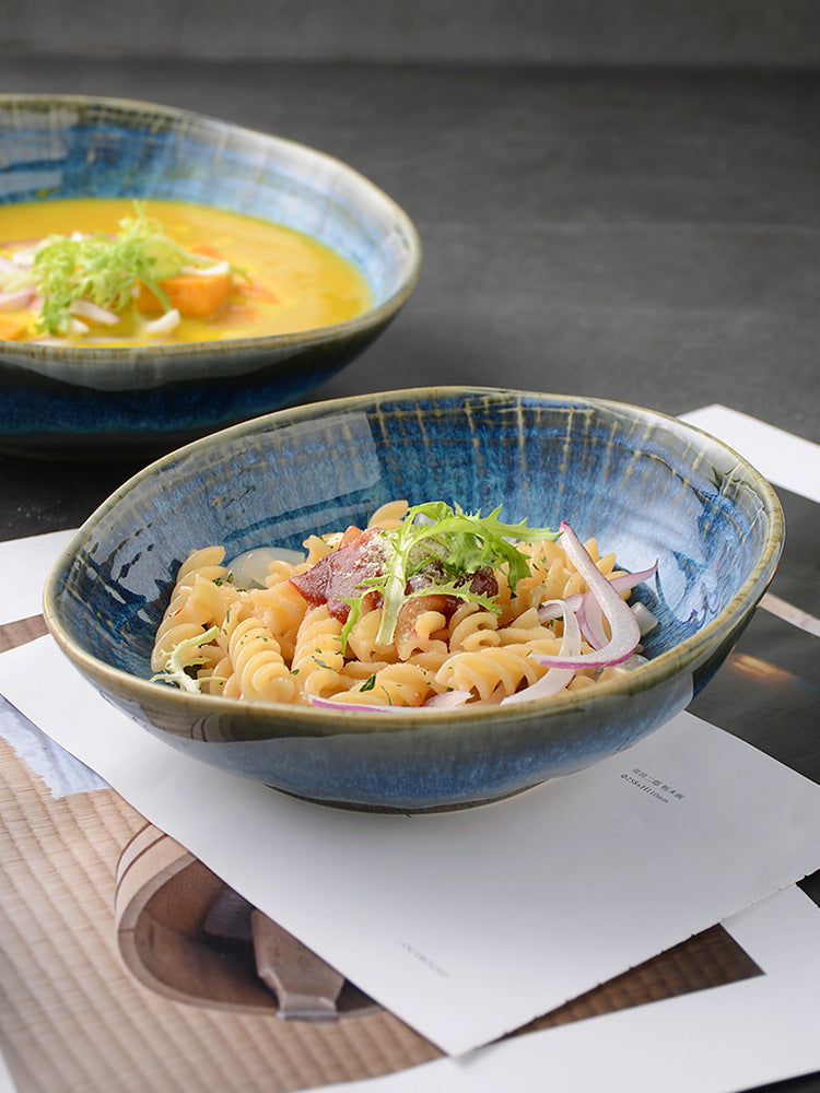 Retro Ceramic Salad and Soup Bowl, Irregular Shape
