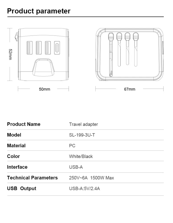 Universal Multifunctional Travel Charger with 3 USB & Type-C Ports – Worldwide Plug Adapter