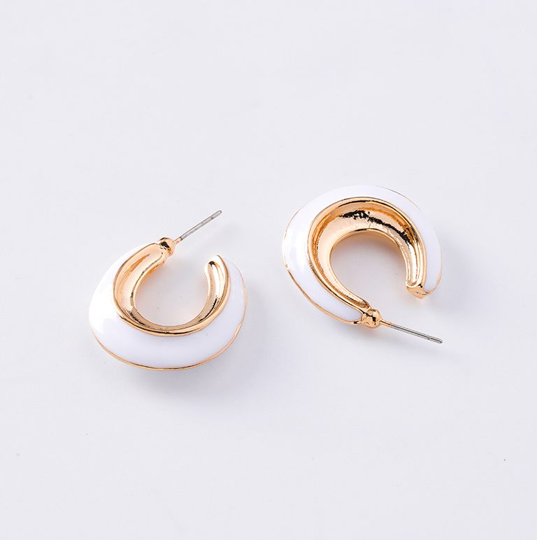 Creative Colored Enamel Small Hoop Earrings in Brass