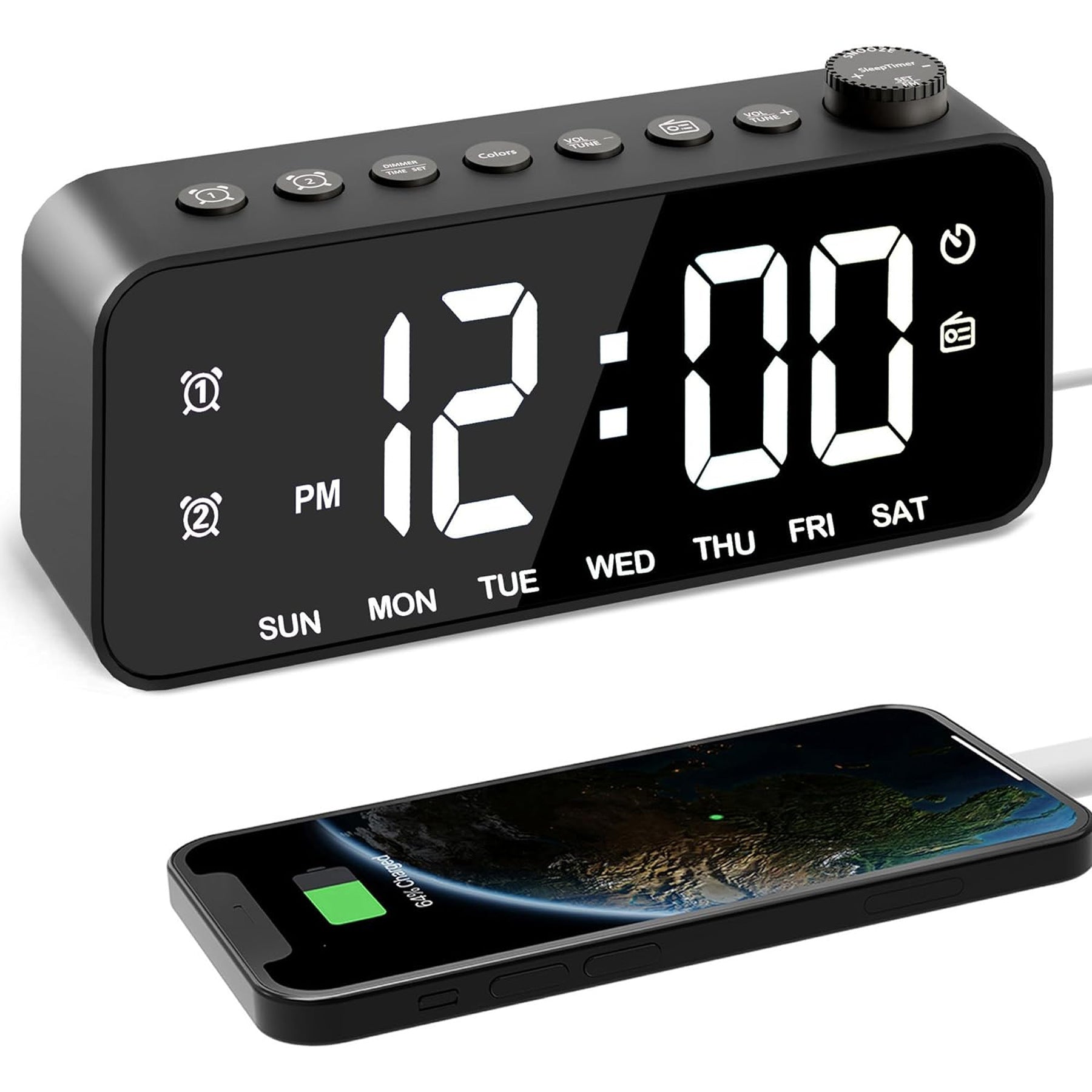 Black Mirror Radio Alarm Clock with RGB Lighting