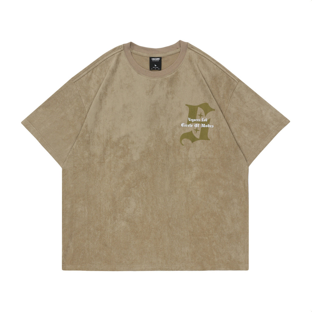 American Retro Virtual Shadow Letter Suede Tee