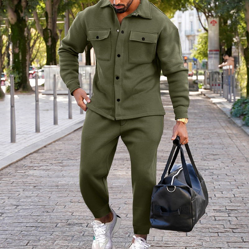 Suede Slim Fit Solid Color Two-Piece Suit for Men