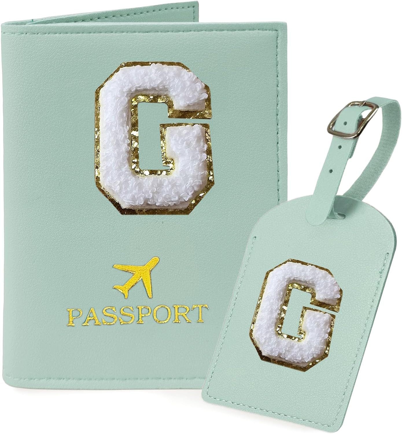 Personalized Leather Passport Holder and Luggage Tag Set