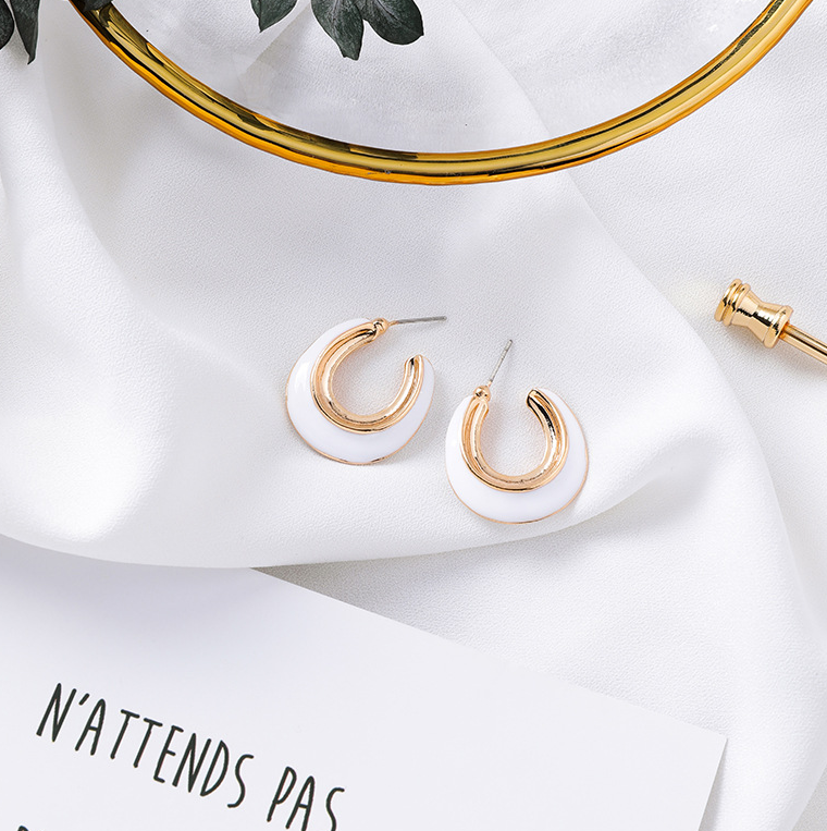 Creative Colored Enamel Small Hoop Earrings in Brass