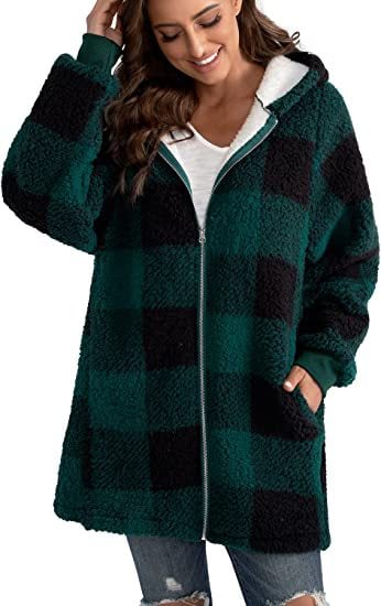 Plush Long-Sleeved Plaid Coat