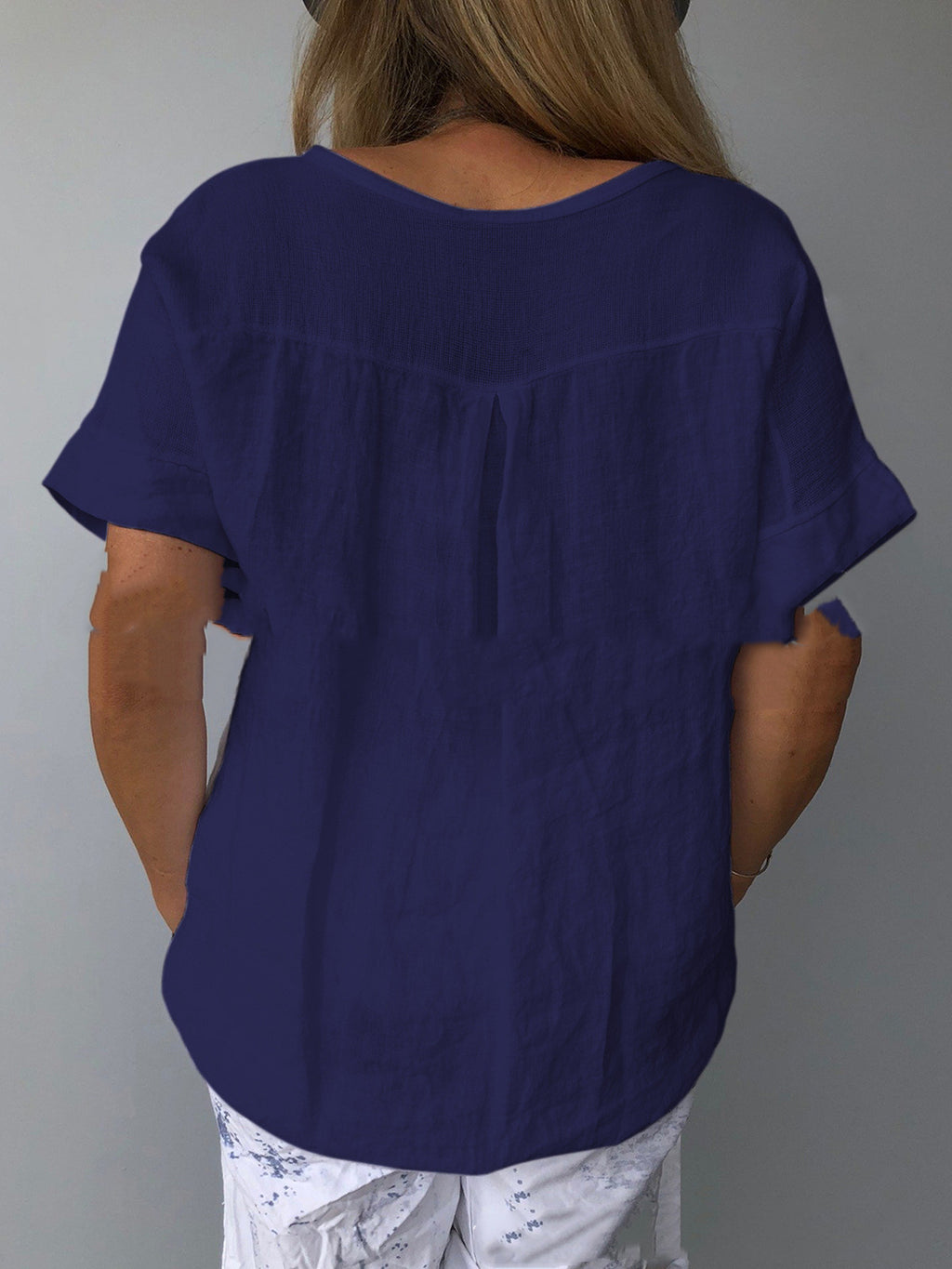 Summer V-Neck Loose Women's T-Shirt in Cotton Blend