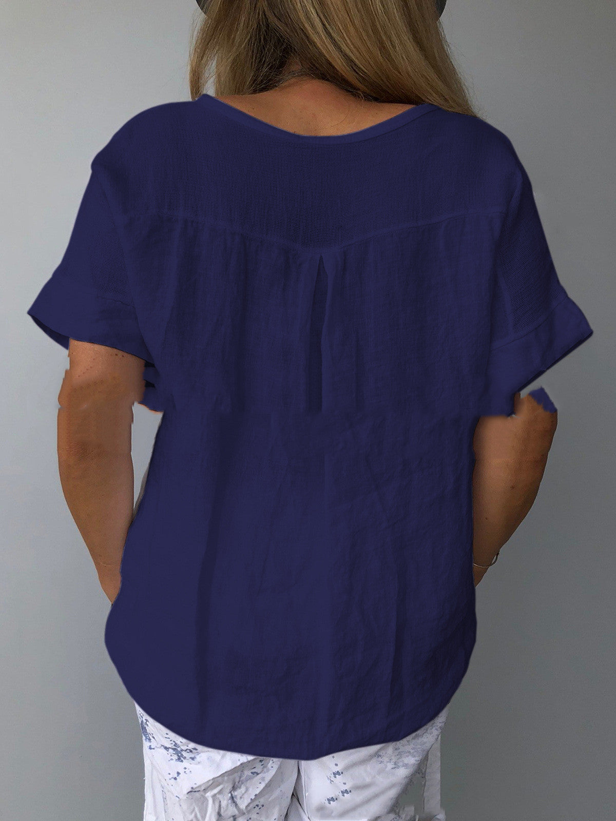 Summer V-Neck Loose Women's T-Shirt in Cotton Blend
